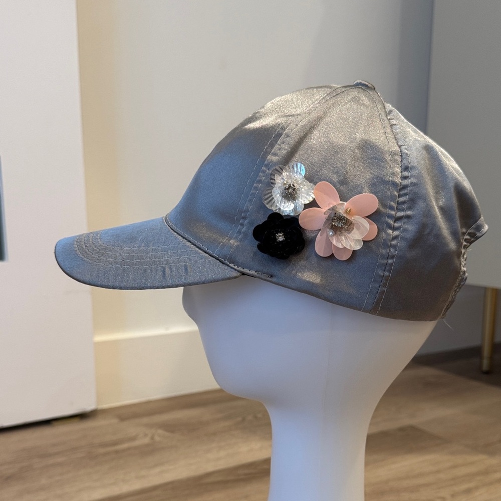 Silver Cap with Floral Accents
